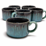Set of 6 Ceramic Coffee Cups | Premium Gloss Finish Tea Cups | Stylish Design | Microwave & Dishwasher Safe