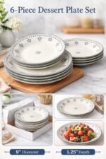 6-Piece Ceramic Dessert Plate Set | 9 Inch Elegant Printed Snack Plates | Microwave & Dishwasher Safe - Image 2