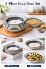 6-Piece Ceramic Soup Bowl Set | 7.5 Inch Deep Serving Bowls | Printed Design | Microwave & Dishwasher Safe - Image 2