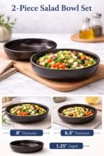 2-Piece Ceramic Salad Bowl Set | 8 & 6.5 Inch Serving Bowls | Matte Finish | Microwave & Dishwasher Safe - Image 3