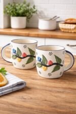 Set of 2 Ceramic Coffee Mugs | Handcrafted Floral Design Cups | 3.25 Inch Height | Microwave & Dishwasher Safe - Image 3