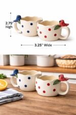 Set of 2 Ceramic Coffee Mugs | Handcrafted Floral Design Cups | 3.25 Inch Height | Microwave & Dishwasher Safe - Image 2