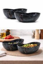 2-Piece Designer Ceramic Serving Bowl Set | Modern Oval Shape | Matte Finish | Microwave & Dishwasher Safe - Image 2