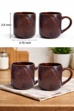 Set of 2 Ceramic Coffee Mugs | Leaf Textured Design | Premium Gloss Finish | 3.5 Inch Tall |  Mug set - Image 3