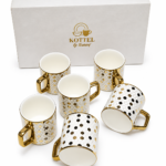 Set of 6 Tea Cups – Premium Ceramic Gold Hexagon Design | 230 ml Capacity