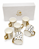 Set of 6 Tea Cups – Premium Ceramic Gold Hexagon Design | 230 ml Capacity