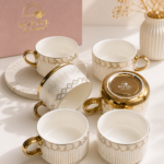 Luxury Gold Handle Tea Cup Set of 6 – Premium Ceramic Cups with Gift Box