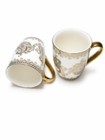 🎁 Premium Ceramic Mug Gift Set – Set of 2 with Gold Paisley Design & Luxury Gift Box