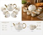 Luxury Tea Set with Teapot & 6 Cups – Premium Ceramic Gold Design | 7-Piece Serving Set - Image 2