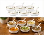 Premium White & Gold Soup Bowl Set with Spoons – 12 Piece Ceramic Serving Set - Image 4