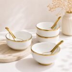 Premium White & Gold Soup Bowl Set with Spoons – 12 Piece Ceramic Serving Set - Image 2