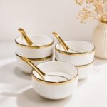 Premium White & Gold Soup Bowl Set with Spoons – 12 Piece Ceramic Serving Set - Image 5