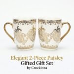 🎁 Premium Ceramic Mug Gift Set – Set of 2 with Gold Paisley Design & Luxury Gift Box - Image 5